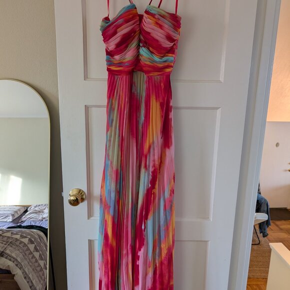 Aqua Multicolor V-notch Sleeveless Dress, Size 8 - Picture 2 of 7